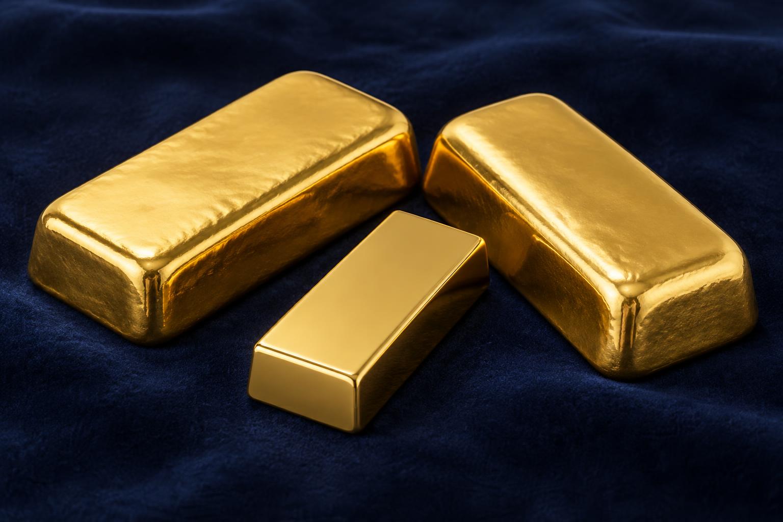 Unbranded illustrative gold bars on navy velvet